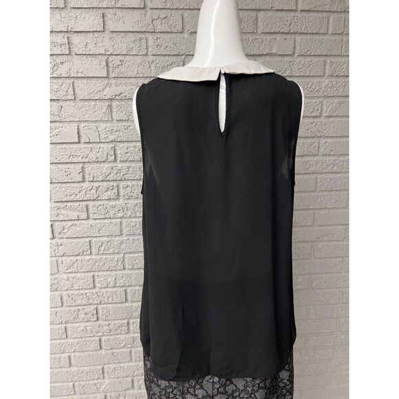 Vince Camuto Women Black White Sleeveless Sheer Chiffon Blouse Size L - Picture 2 of 7